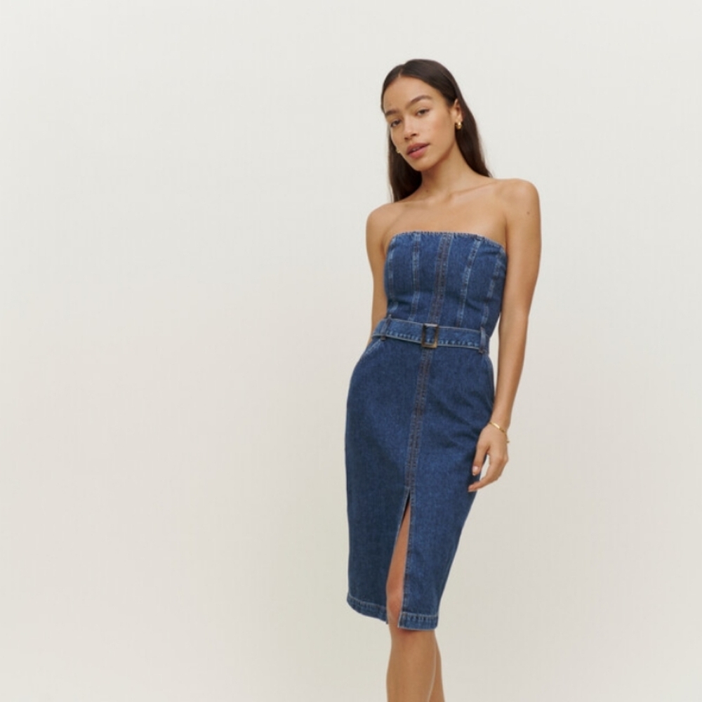 Reformation - Milly Strapless Belted Denim Dress - NWT -Size 6
